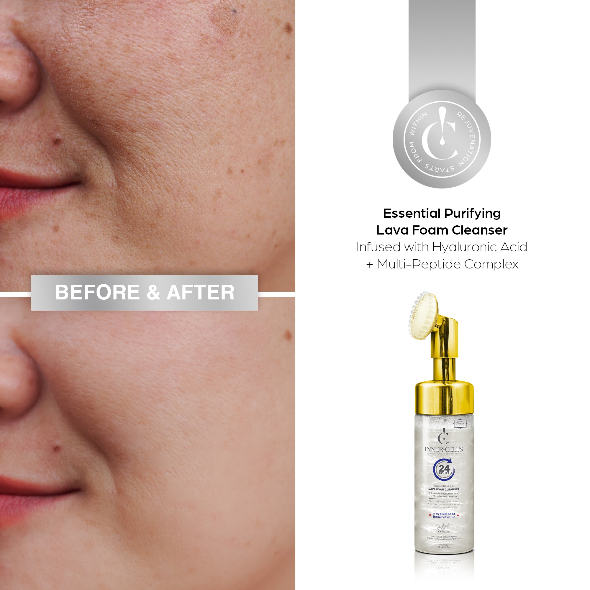 Essential Purifying Lava Foam Cleanser Infused with Hyaluronic Acid + Multi-Peptide Complex