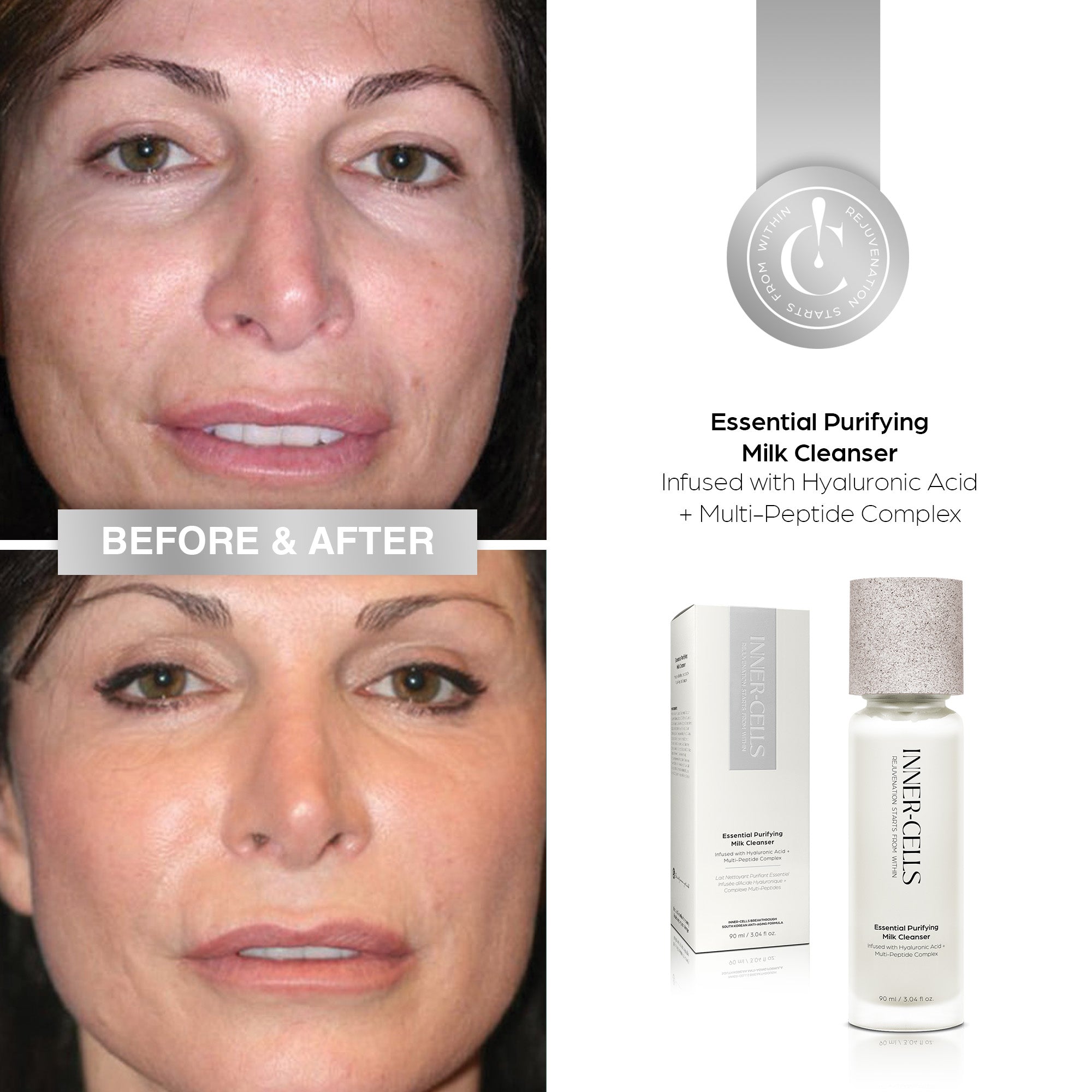 Essential Purifying Milk Cleanser Infused with Hyaluronic Acid + Multi-Peptide Complex