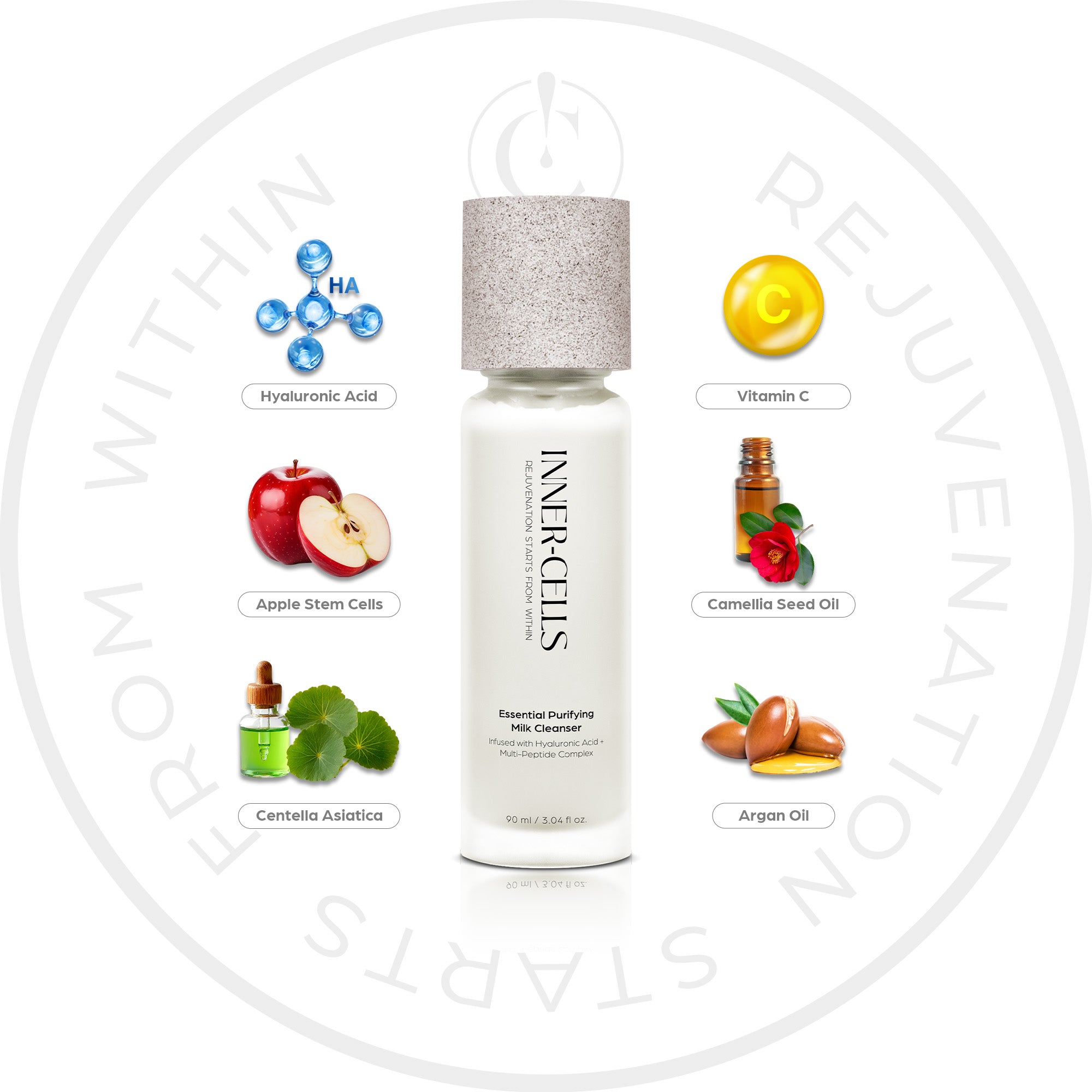 Essential Purifying Milk Cleanser Infused with Hyaluronic Acid + Multi-Peptide Complex
