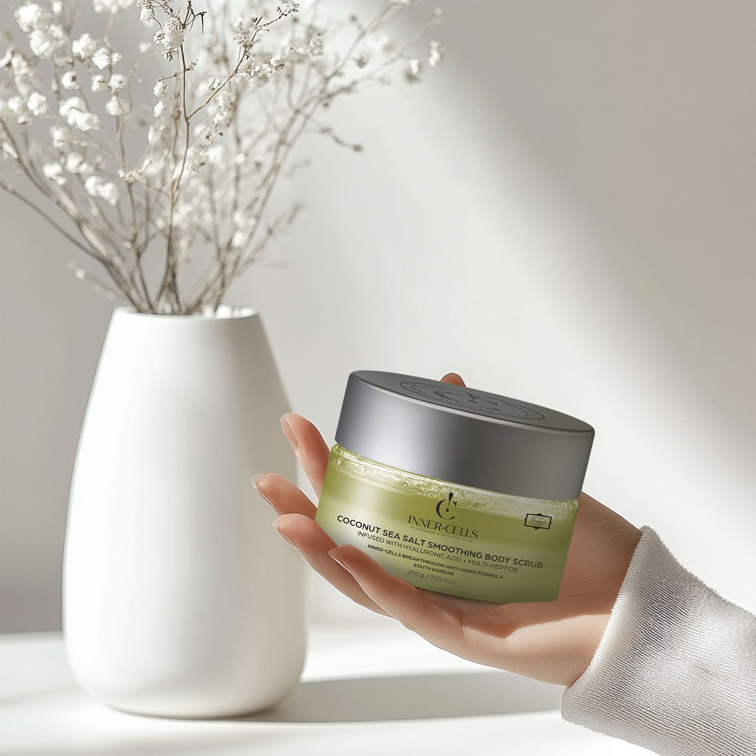 Coconut Sea Salt Smoothing Body Scrub Infused with Hyaluronic Acid + Multi-Peptide